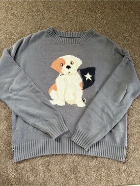 Hollister Women’s Navy Blue Crewneck Sweater with Puppy Design